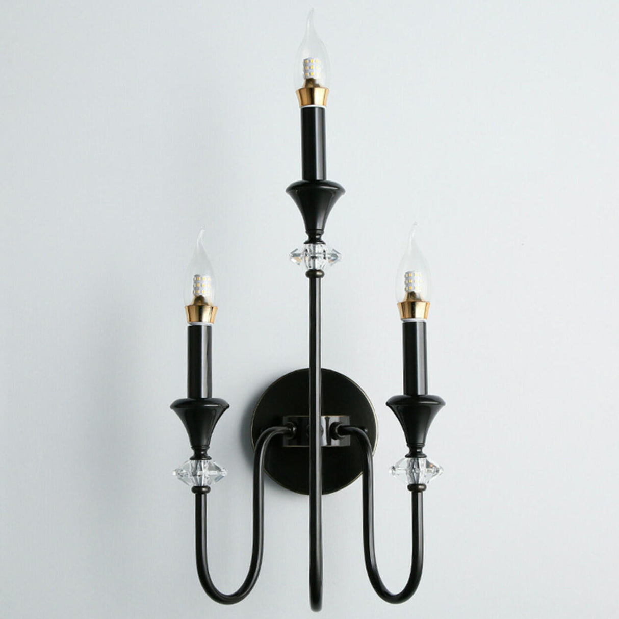 Classic Black Elegant Triple Candle Wall Sconce Image - 15