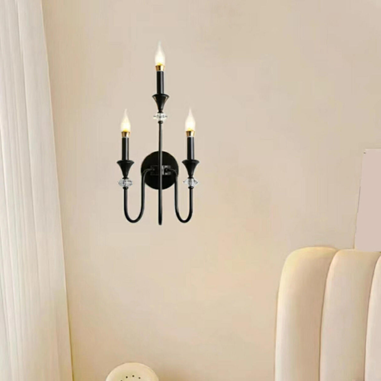 Classic Black Elegant Triple Candle Wall Sconce Image - 4