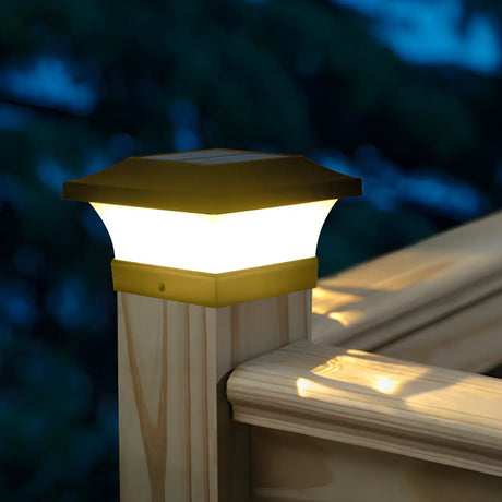 Classic Black Geometric Solar LED Outdoor Pillar Lamp Image - 1