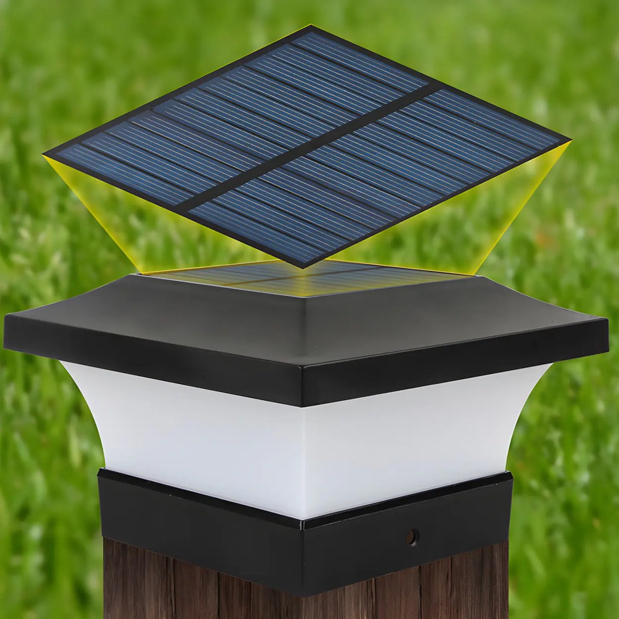 Classic Black Geometric Solar LED Outdoor Pillar Lamp Image - 10