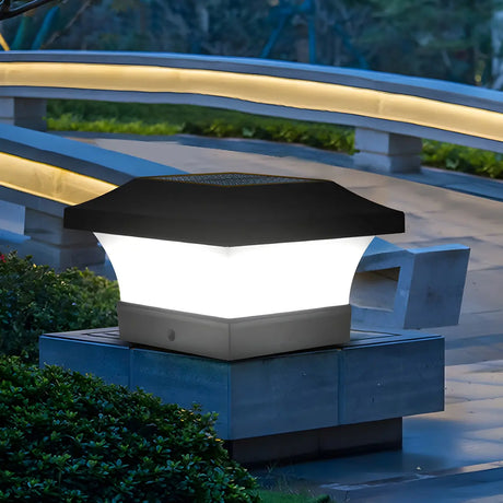 Classic Black Geometric Solar LED Outdoor Pillar Lamp Image - 2