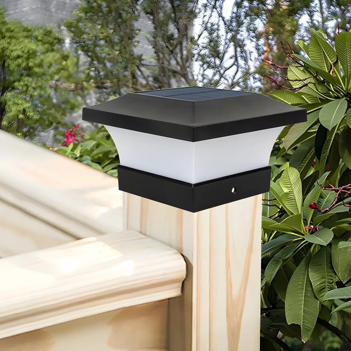 Classic Black Geometric Solar LED Outdoor Pillar Lamp Image - 3