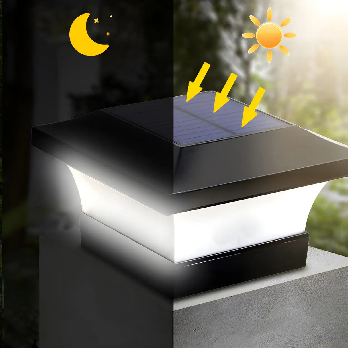 Classic Black Geometric Solar LED Outdoor Pillar Lamp Image - 7