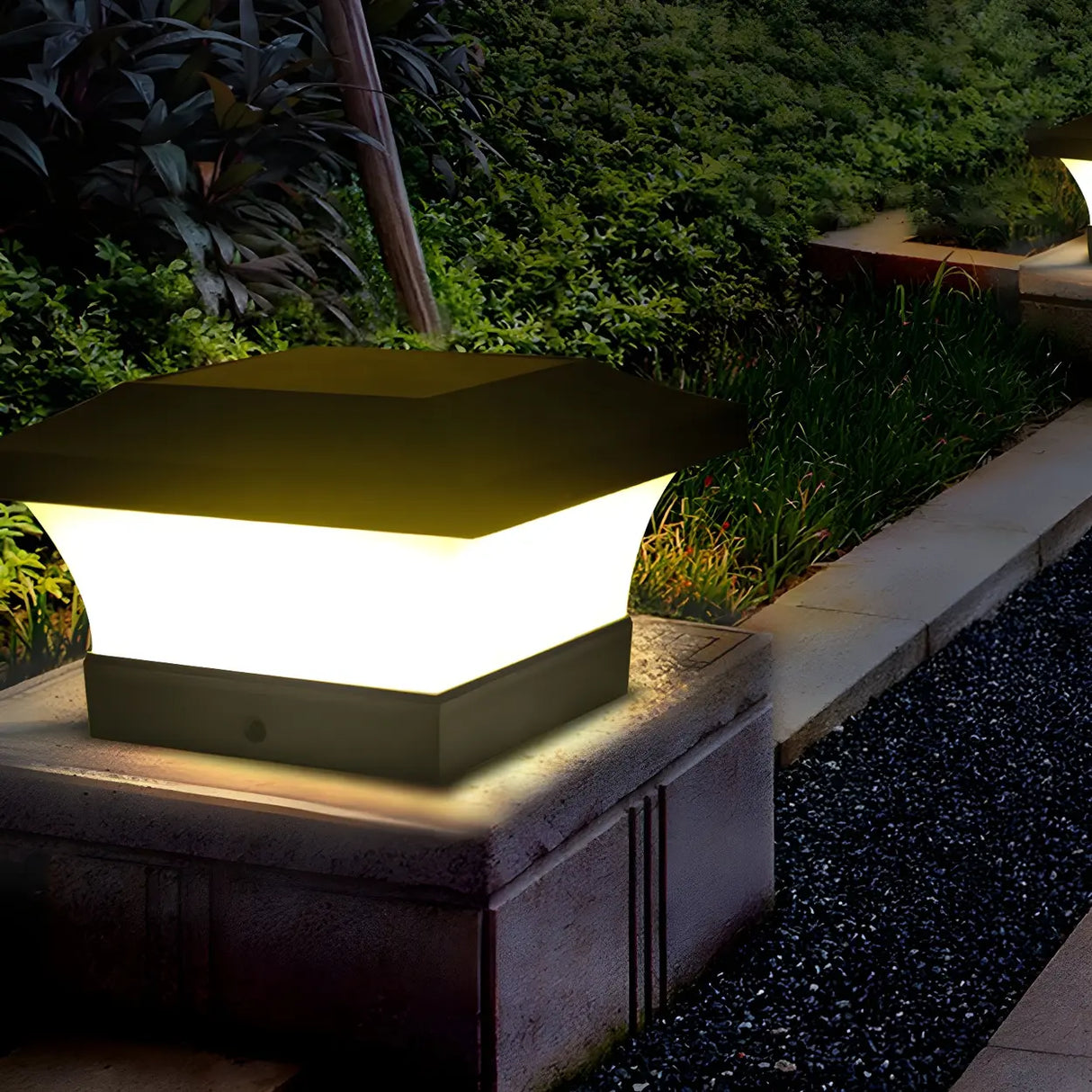 Classic Black Geometric Solar LED Outdoor Pillar Lamp Image - 8