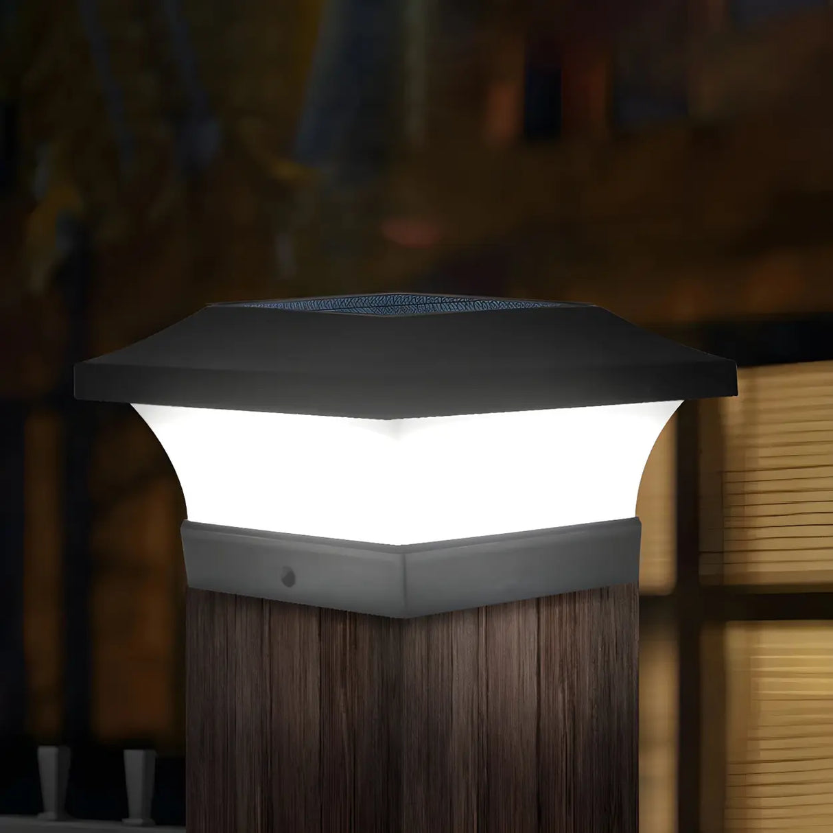 Classic Black Geometric Solar LED Outdoor Pillar Lamp Image - 9