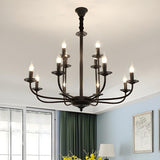 Classic Black Iron Candle Living Room Pendant Chandelier Image - 3