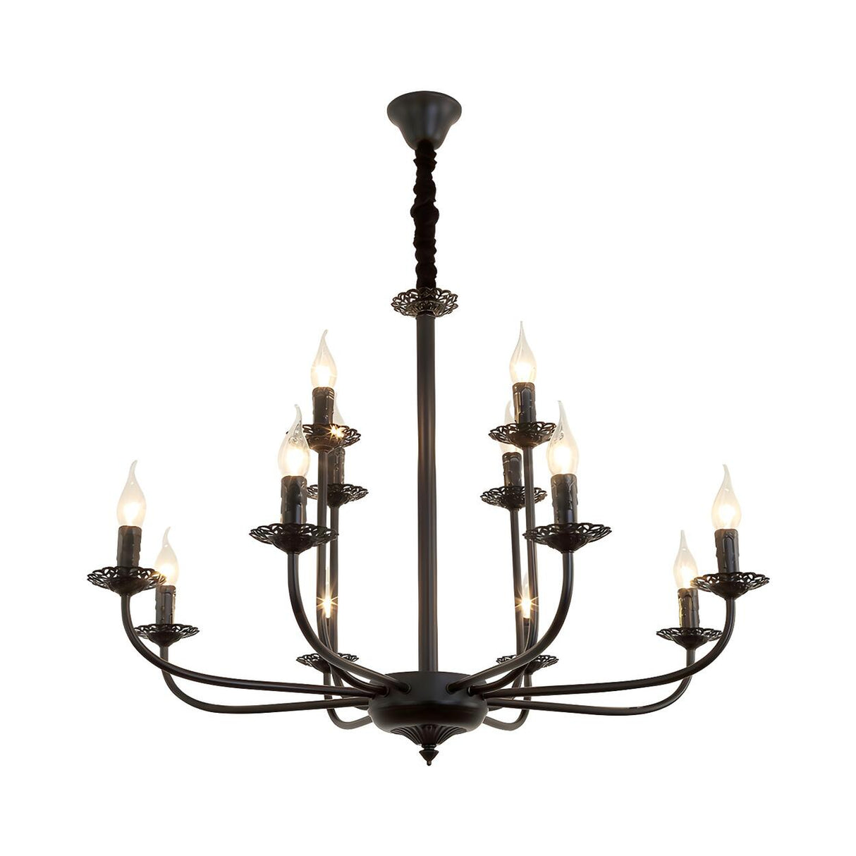 Classic Black Iron Candle Living Room Pendant Chandelier Image - 4