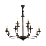 Classic Black Iron Candle Living Room Pendant Chandelier Image - 4