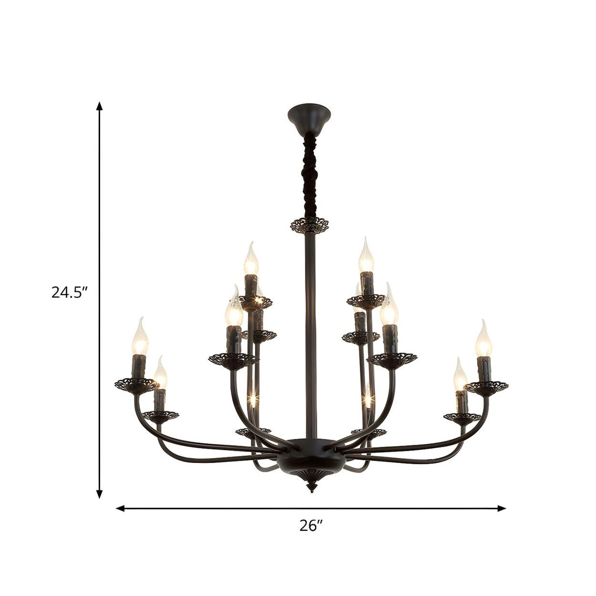 Classic Black Iron Candle Living Room Pendant Chandelier 