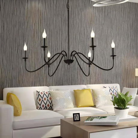 Classic Black Metal Candle Living Room Chandelier Image - 2