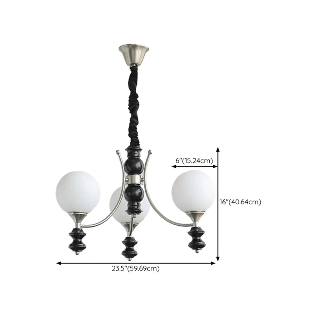 Classic Black Round Metal Globe Adjustable Height Chandelier 