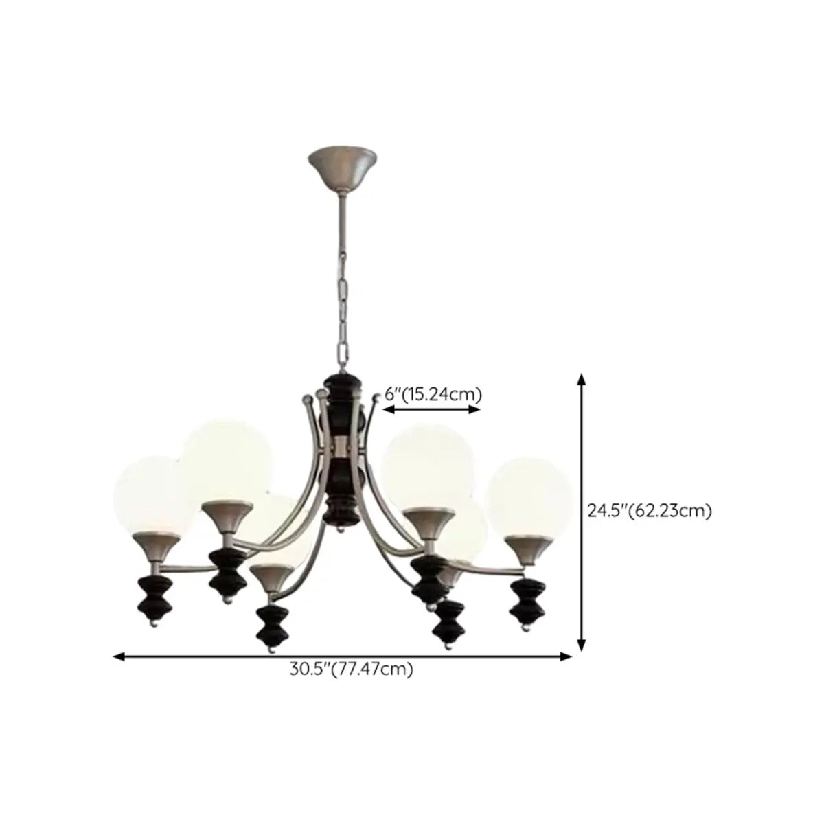 Classic Black Round Metal Globe Adjustable Height Chandelier Image - 19