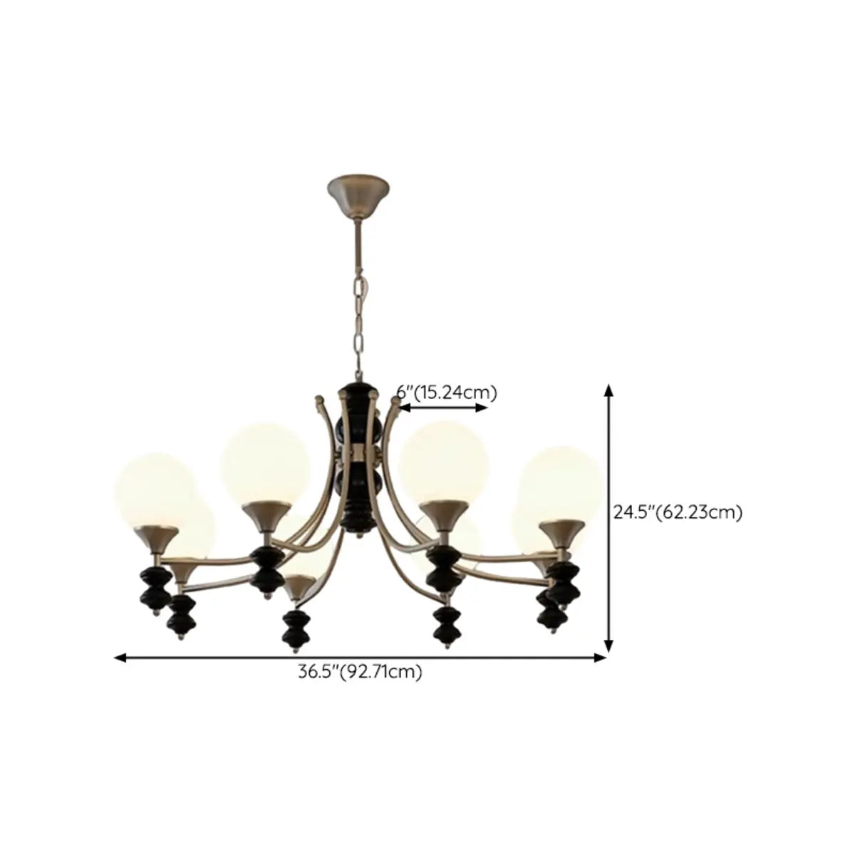 Classic Black Round Metal Globe Adjustable Height Chandelier Image - 20