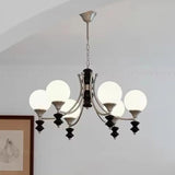 Classic Black Round Metal Globe Adjustable Height Chandelier Image - 5