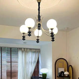 Classic Black Round Metal Globe Adjustable Height Chandelier Image - 8