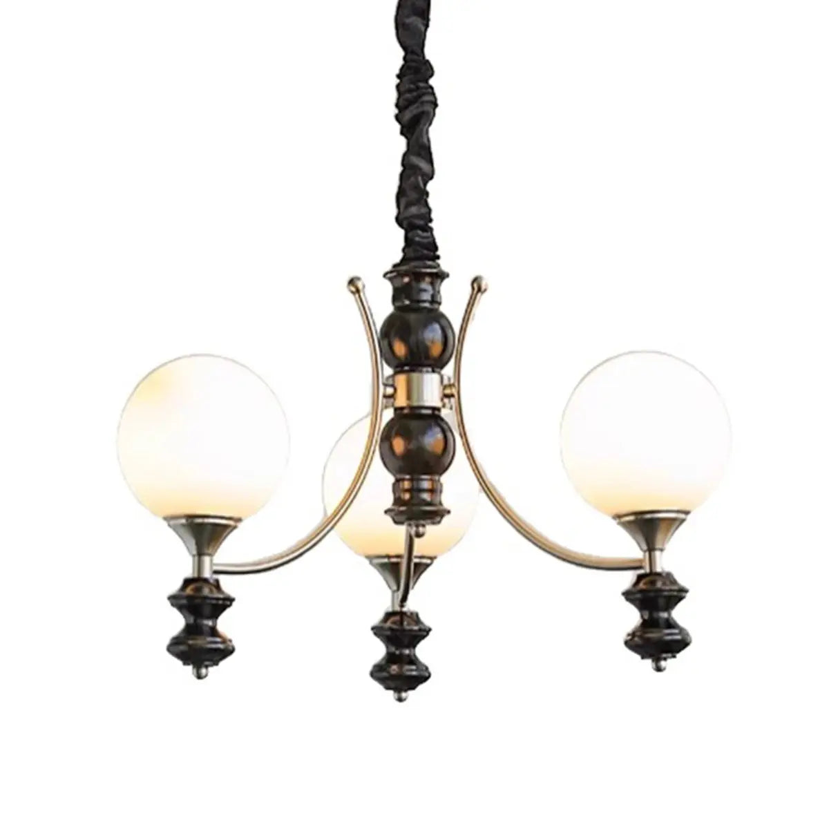 Classic Black Round Metal Globe Adjustable Height Chandelier Image - 9