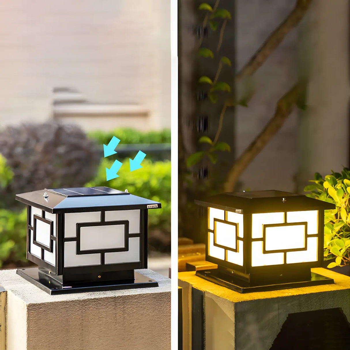 Classic Black Square Solar Lantern Outdoor Pillar Lamp Image - 11