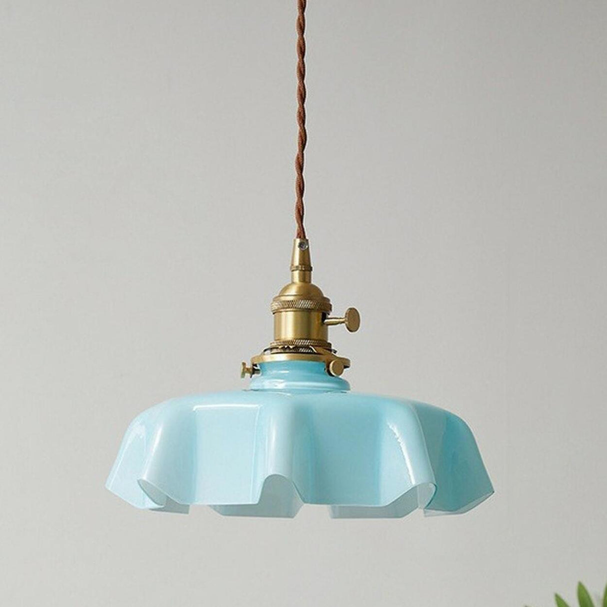 Classic Blue Glass Floral Dining Room Pendant Light Image - 13