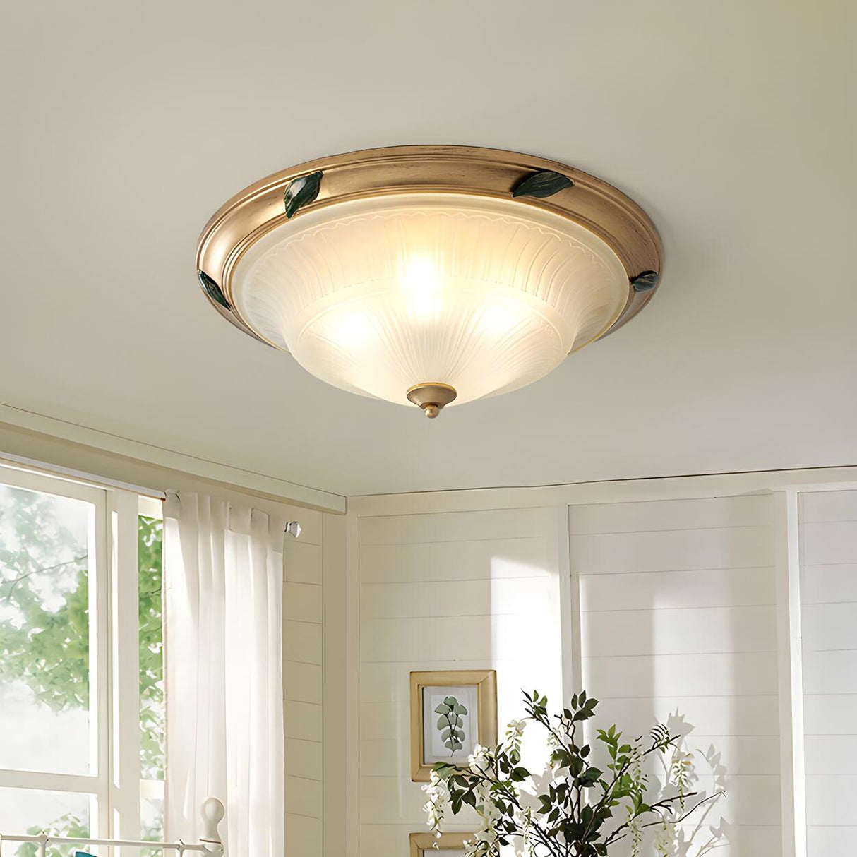 Classic Bowl-Shaped Gold Flush Mount Ceiling Light Image - 5