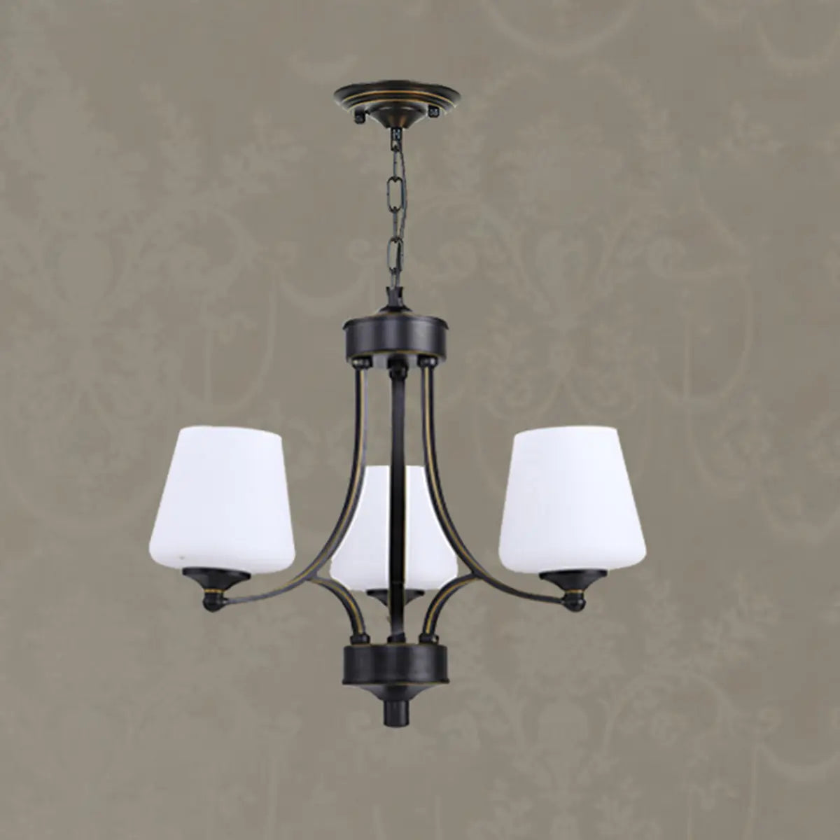 Classic Bronze Frosted White Glass Dome Chandelier Image - 15