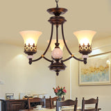 Classic Bronze Frosted White Glass Dome Chandelier Image - 17