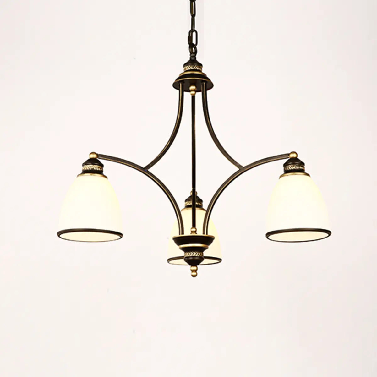 Classic Bronze Frosted White Glass Dome Chandelier Image - 19