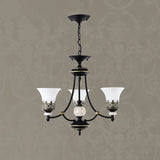 Classic Bronze Frosted White Glass Dome Chandelier Image - 2