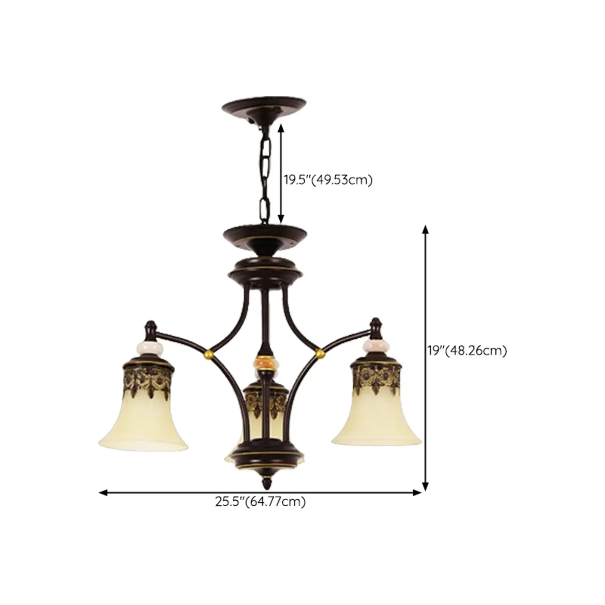 Classic Bronze Frosted White Glass Dome Chandelier Image - 27