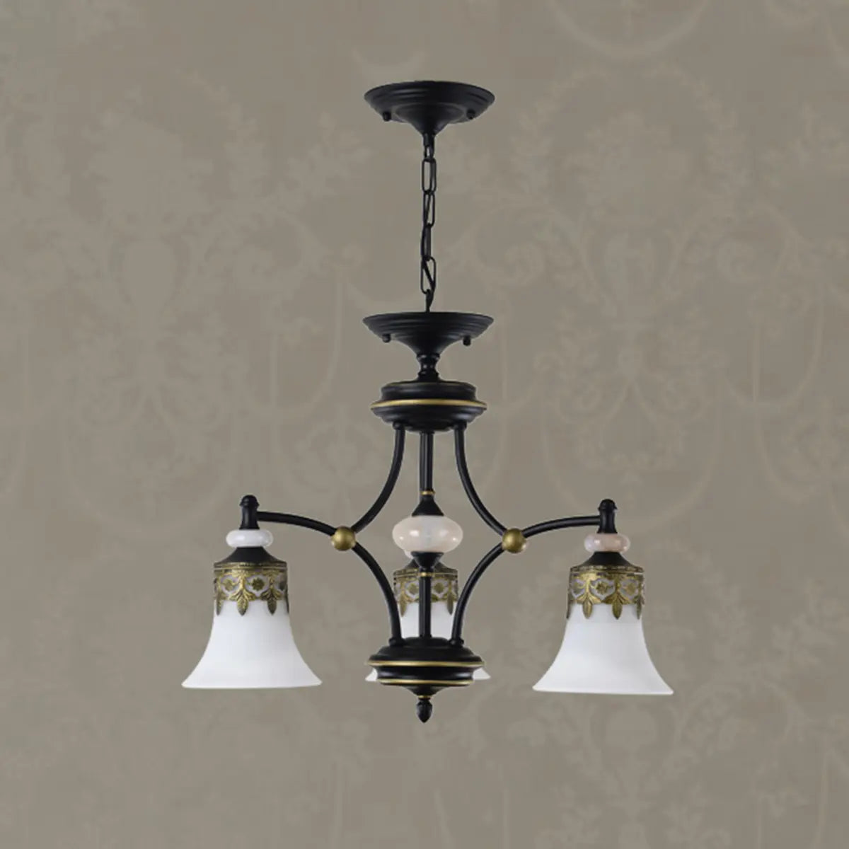 Classic Bronze Frosted White Glass Dome Chandelier Image - 3