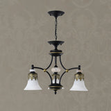 Classic Bronze Frosted White Glass Dome Chandelier Image - 3