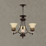 Classic Bronze Frosted White Glass Dome Chandelier Image - 5