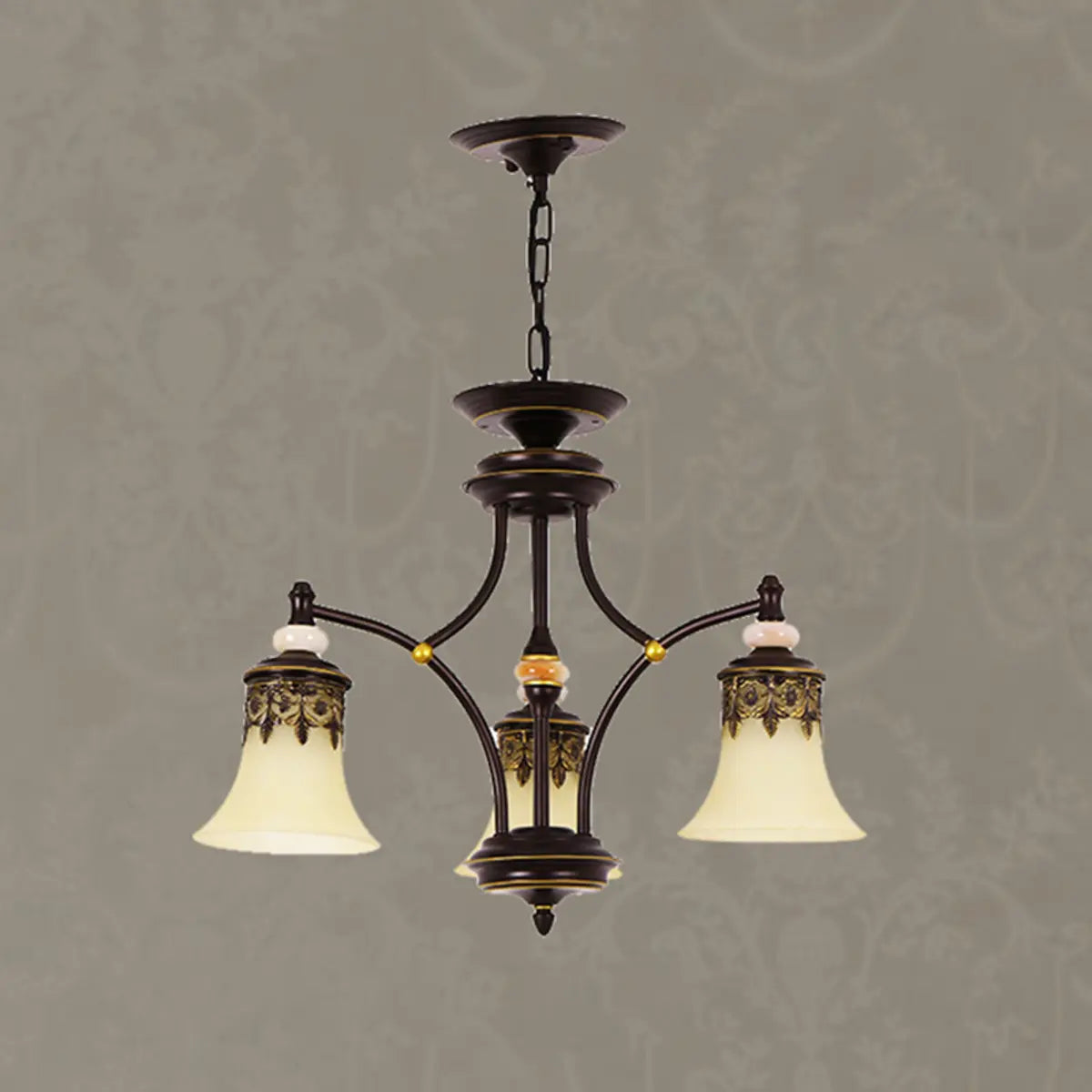 Classic Bronze Frosted White Glass Dome Chandelier Image - 7