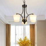 Classic Bronze Frosted White Glass Dome Chandelier Image - 8