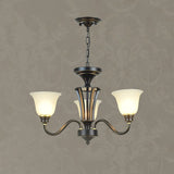 Classic Bronze Frosted White Glass Dome Chandelier Image - 9