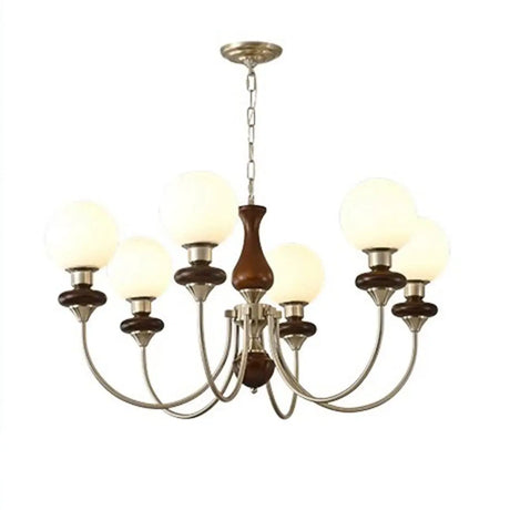 Classic Brass Chandelier White Glass Globe Living Room Image - 2