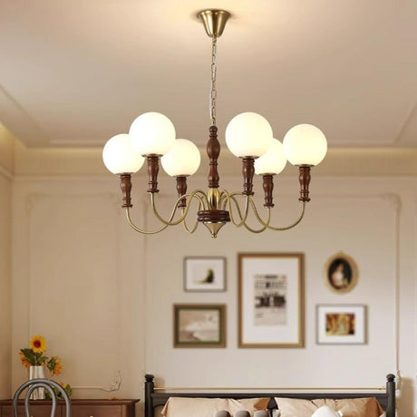 Classic Brass Glass Globe Chandelier Adjustable Chain Image - 1