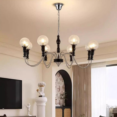 Classic Brass Glass Globe Chandelier Adjustable Chain Image - 2