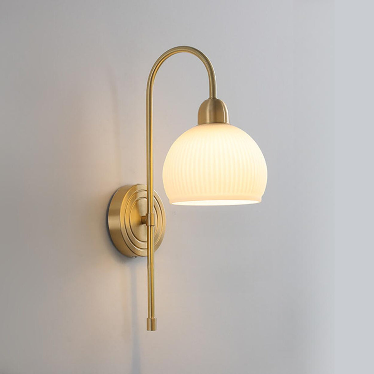 Classic Brass Pull Chain Dome LED Wall Sconce Image - 11