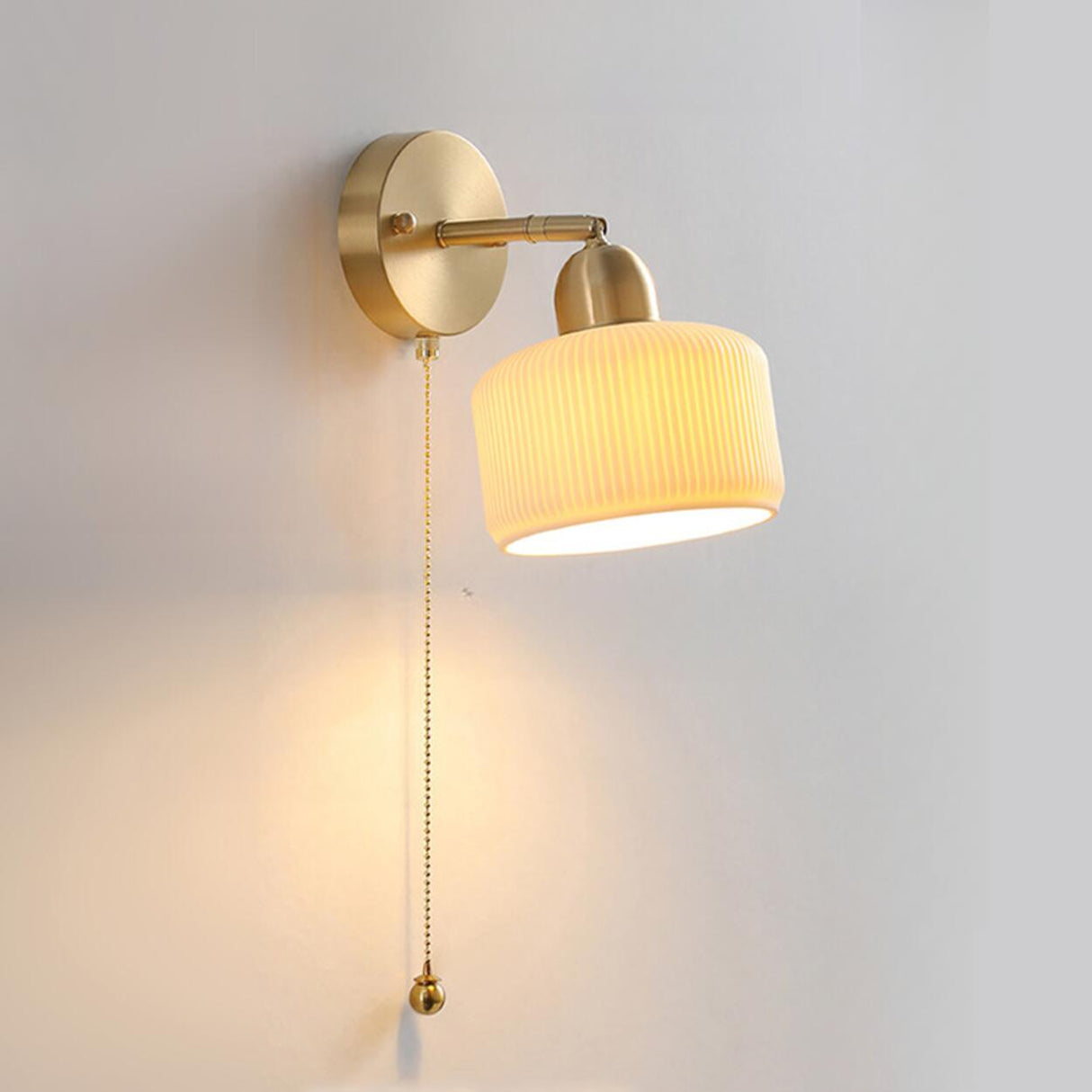 Classic Brass Pull Chain Dome LED Wall Sconce Image - 8