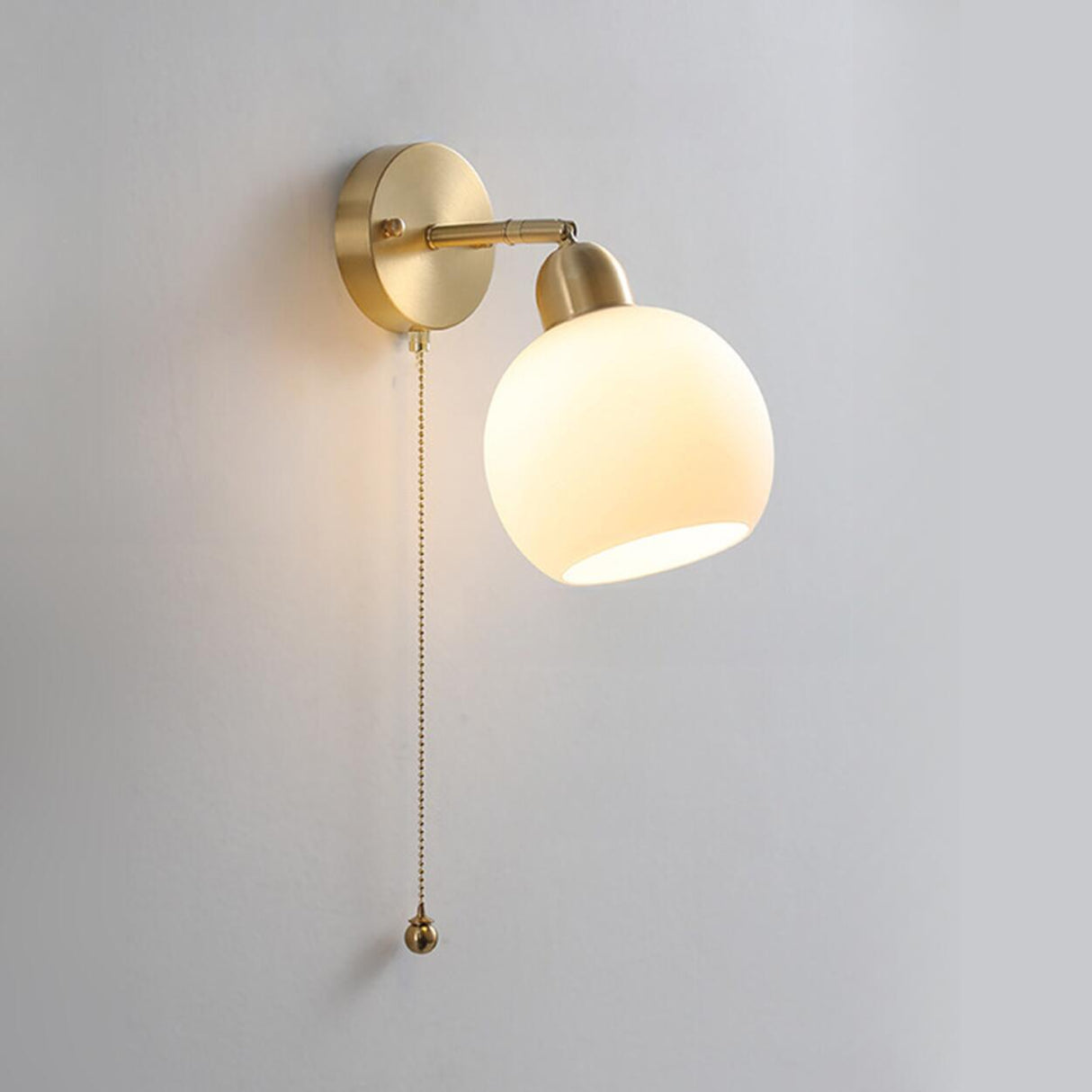 Classic Brass Pull Chain Dome LED Wall Sconce Image - 9