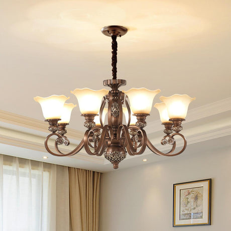 Classic Bronze Bell Matte White Glass Chandelier Image - 2