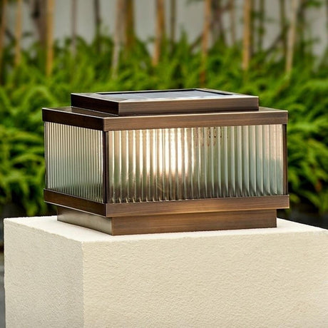 Classic Bronze Solar Ribbed Glass Outdoor Table Lamp Image - 1