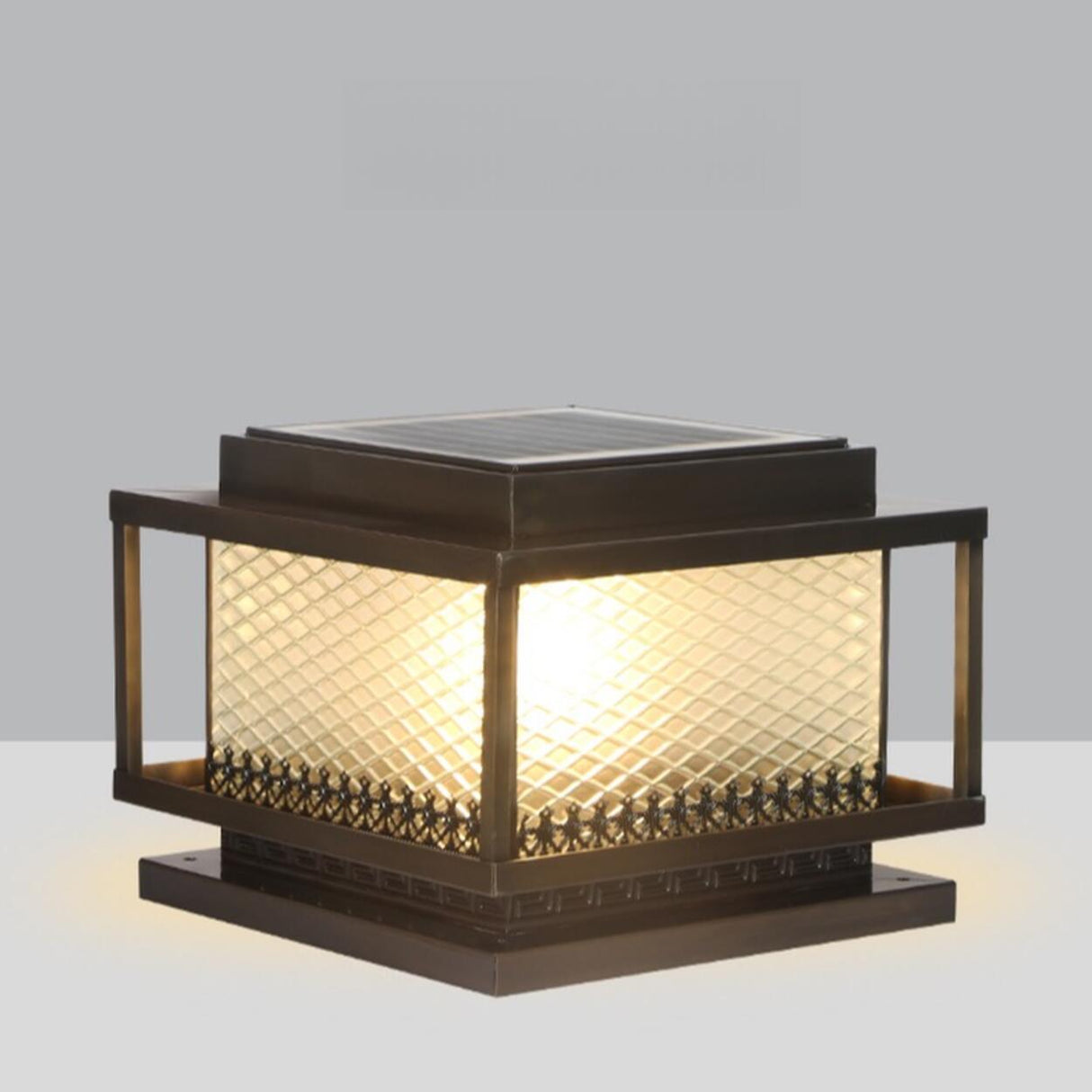 Classic Bronze Solar Ribbed Glass Outdoor Table Lamp Image - 14