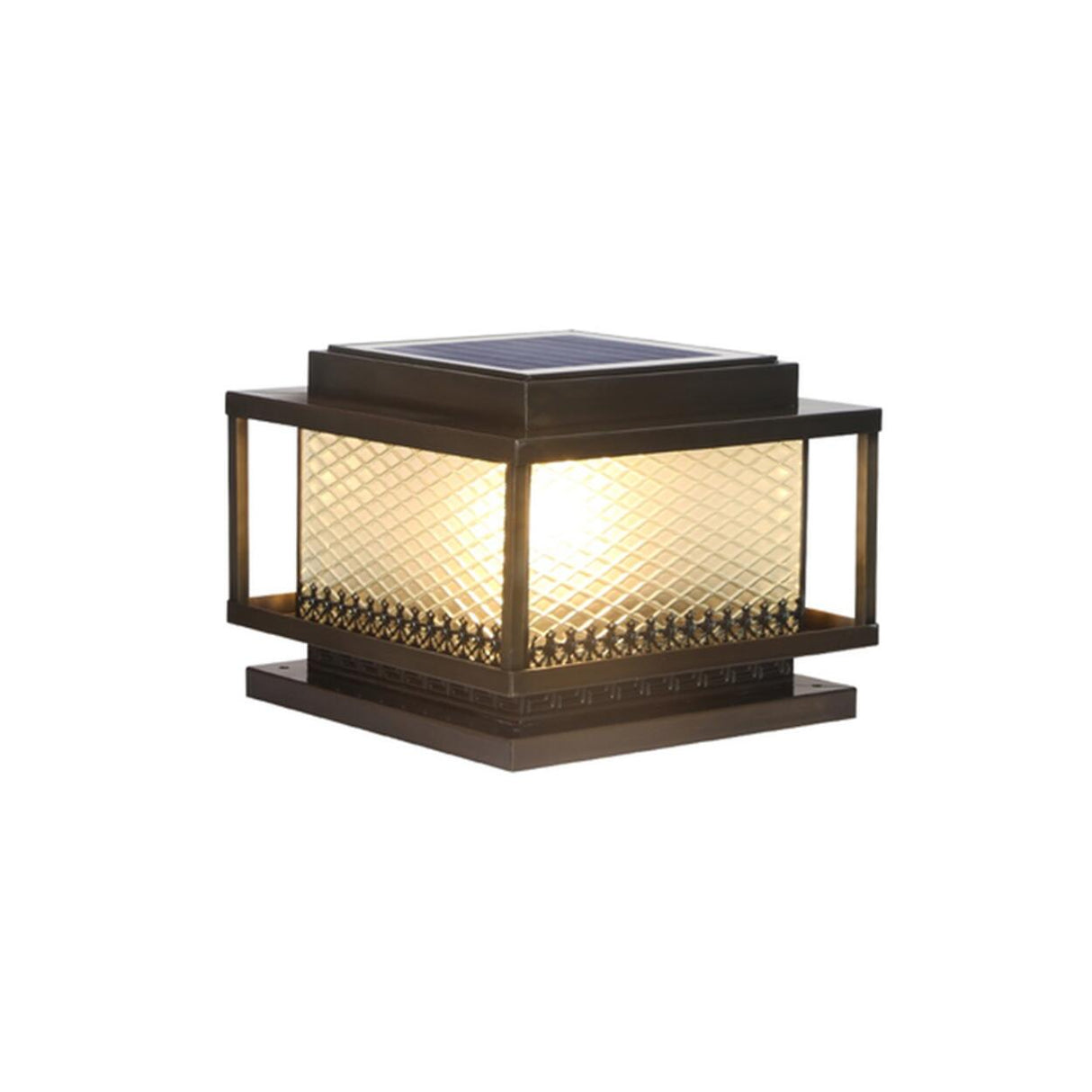 Classic Bronze Solar Ribbed Glass Outdoor Table Lamp Image - 16