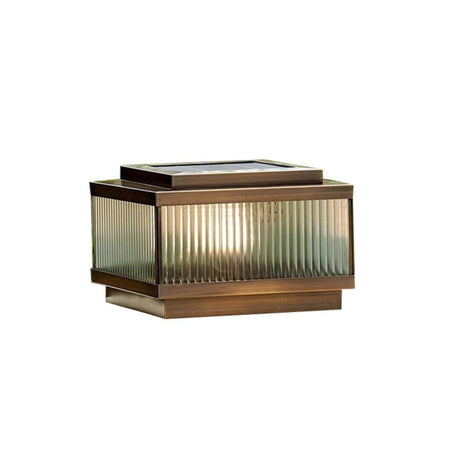 Classic Bronze Solar Ribbed Glass Outdoor Table Lamp Image - 2