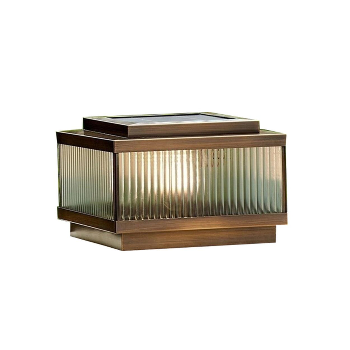 Classic Bronze Solar Ribbed Glass Outdoor Table Lamp Image - 5