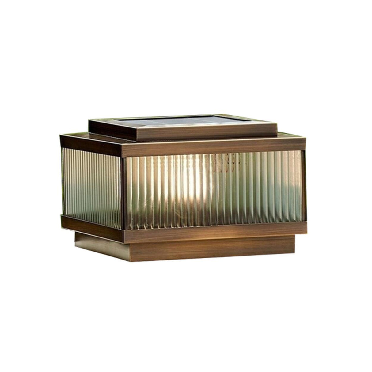 Classic Bronze Solar Ribbed Glass Outdoor Table Lamp Image - 7