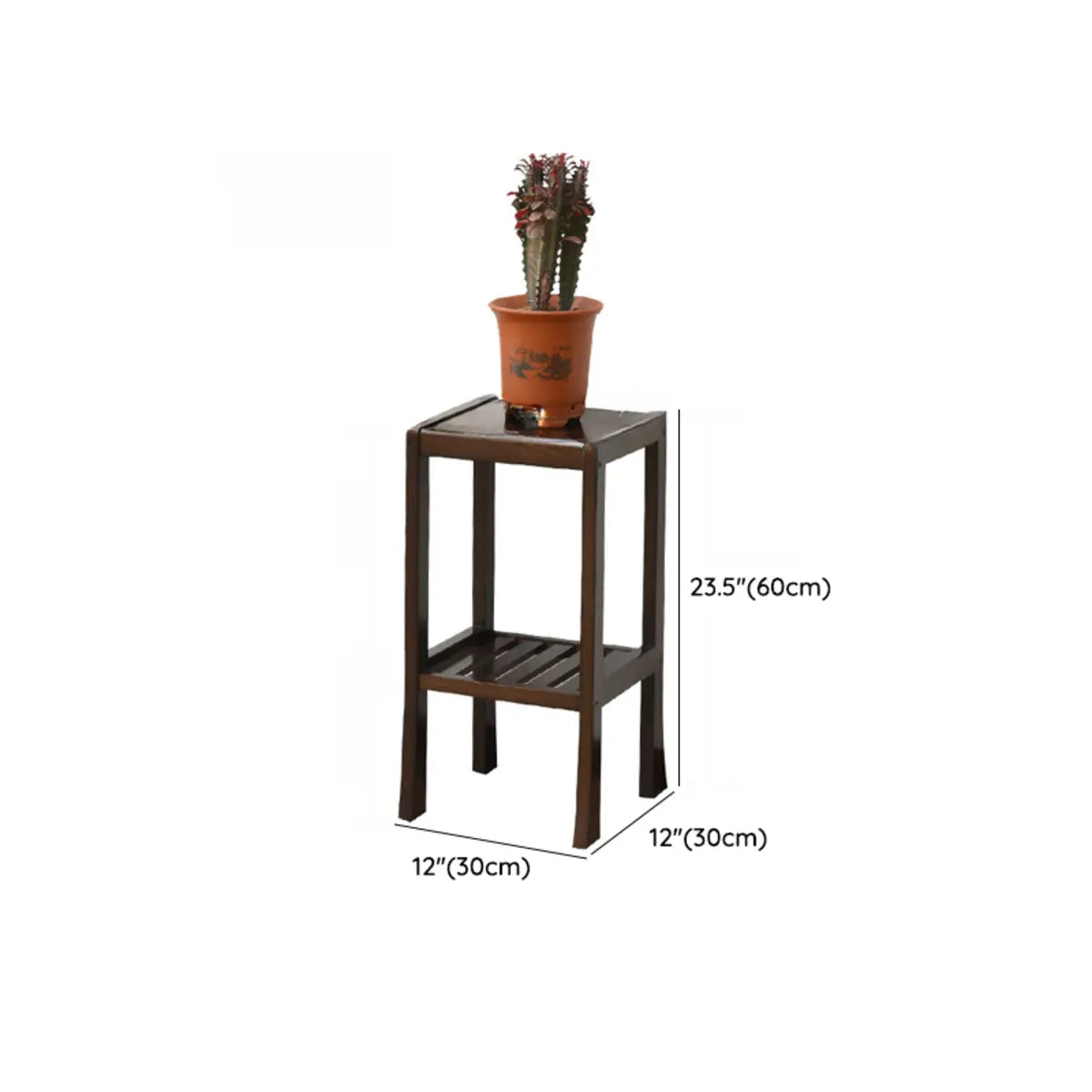 Classic Brown 2 Tiers Square Wood Base Plant Stands 