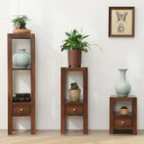 Classic Brown 2 Tiers Square Wood Base Plant Stands Image - 2