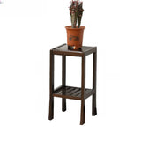 Classic Brown 2 Tiers Square Wood Base Plant Stands Image - 5